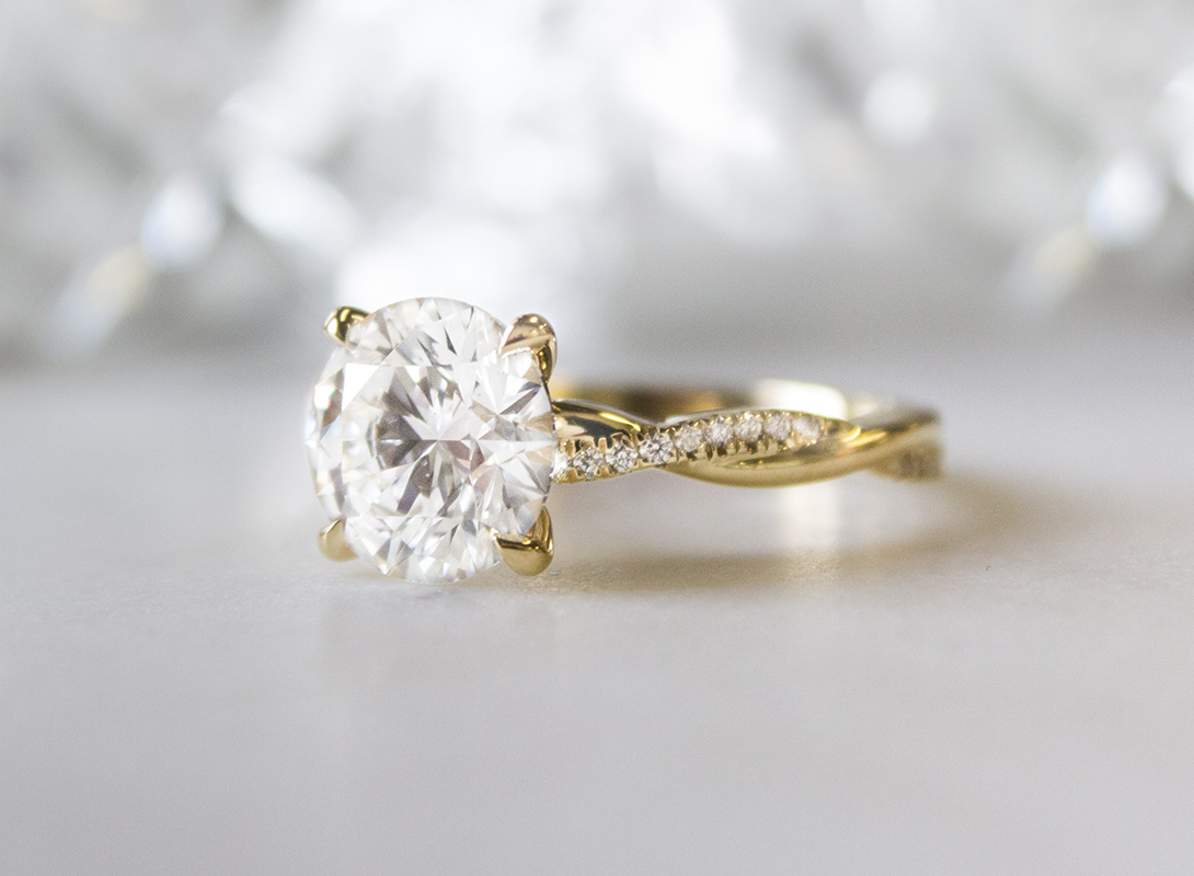 Yellow gold twisted vine lab diamond engagement ring