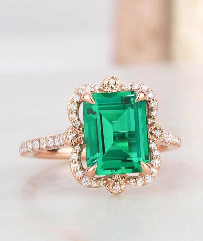 Emerald rose gold engagement ring