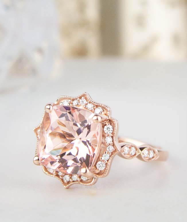 Peach sapphire rose gold engagement ring