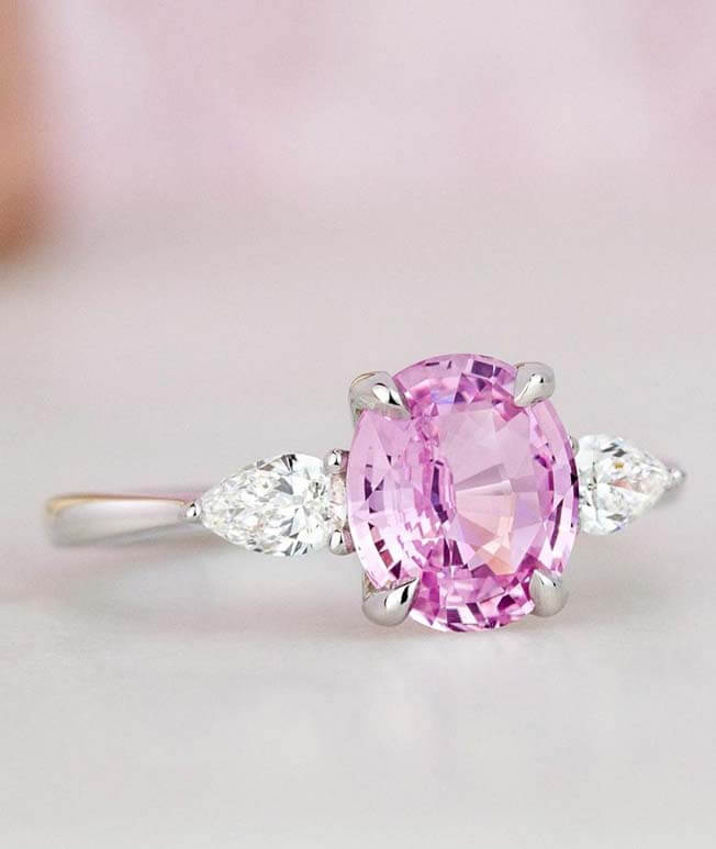 Pink gemstone white gold engagement ring