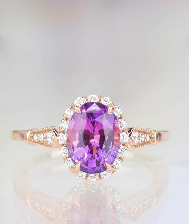 Purple gemstone rose gold engagement ring